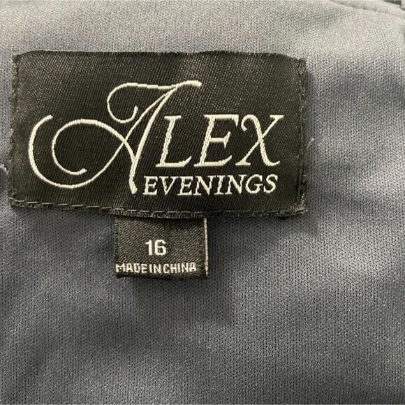 Alex Evenings Size 16 Maxi Dress Sleeveless Gray Shimmer Wedding Party Ruched - Picture 9 of 11